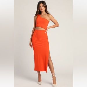 Lulus Ribbed One Shoulder Midi Dress